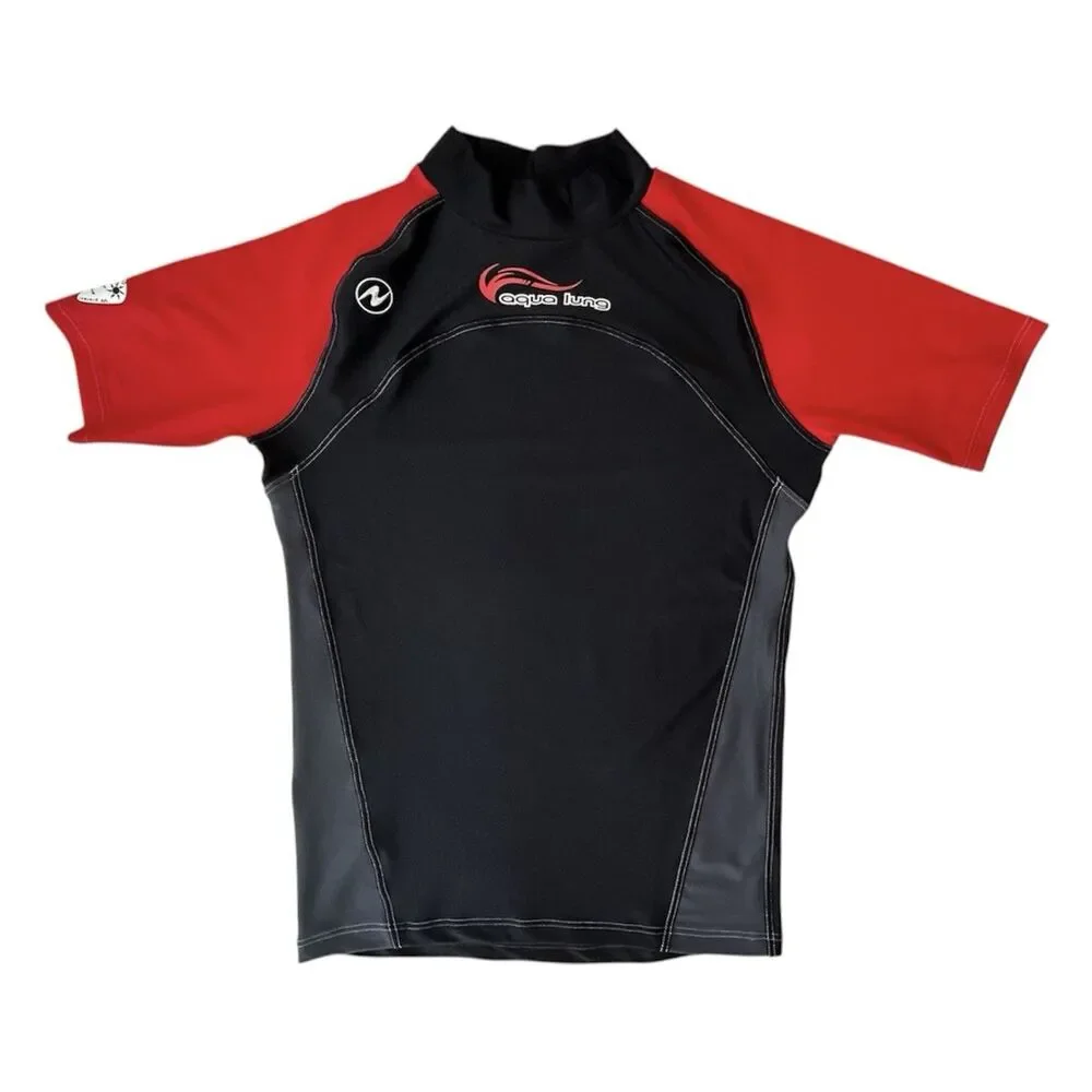 NWOT Lung Rash Guard Shirt Men's XXL Black Red UPF 50+ Swim Top